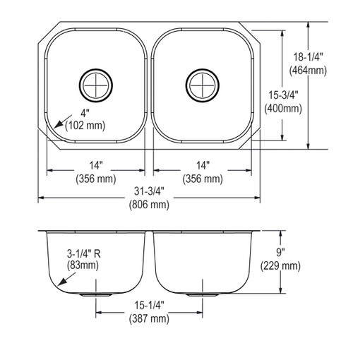 Elkay Dayton Stainless Steel 31-3/4" x 18-1/4" x 9" Equal Double Bowl Undermount Sink