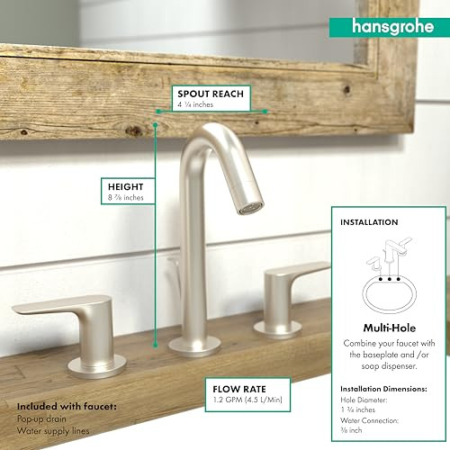 Hansgrohe 71533821 Logis Widespread Faucet 150 with Pop-Up Drain, 1.2 GPM in Brushed Nickel