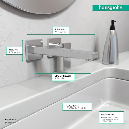 Hansgrohe 32526001 Metropol 225 Wall Mount Single Handle Faucet Trim with Lever Handle, 1.2 GPM Chrome