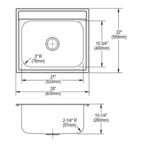 Elkay Dayton Stainless Steel 25" x 22" x 10-1/4" MR2-Hole Single Bowl Drop-in Sink