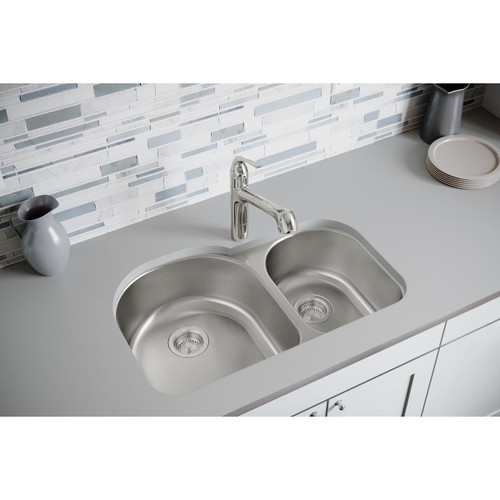 Elkay DXUH3119R Dayton Stainless Steel 31-1/4" x 20" x 8", Offset 60/40 Double Bowl Undermount Sink