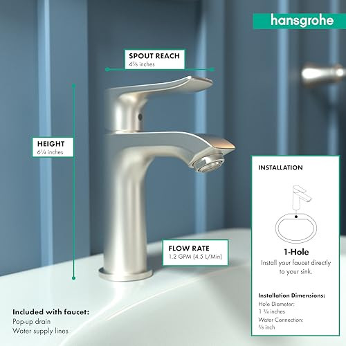 Hansgrohe 31088821 Metris 100 Single Hole Faucet in: Brushed Nickel