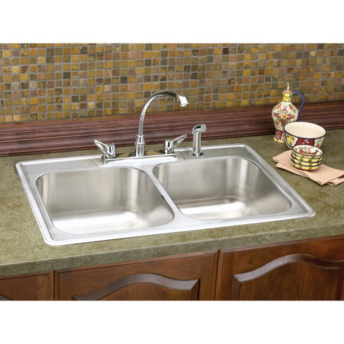 Elkay Dayton Stainless Steel 33" x 22" x 8-3/16", 2-Hole Equal Double Bowl Drop-in Sink