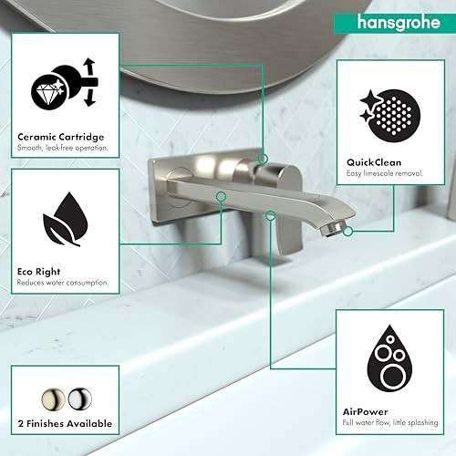 Hansgrohe 31086821 Metris Wall Mount Single Handle Faucet Trim in Brushed Nickel Brushed Nickel