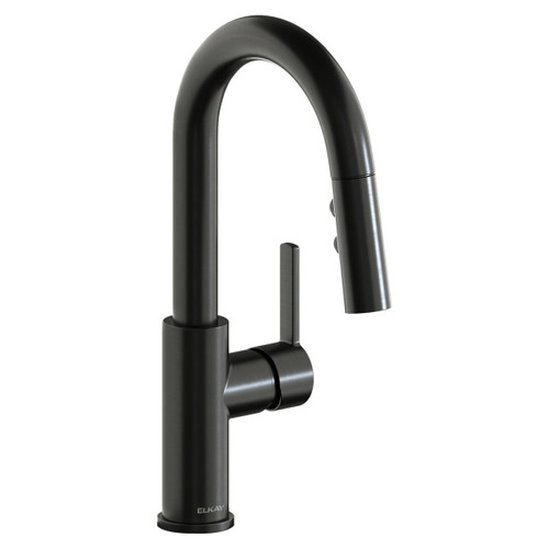 Elkay Avado Single Hole Bar Faucet with Pull-down Spray and Lever Handle Black Stainless