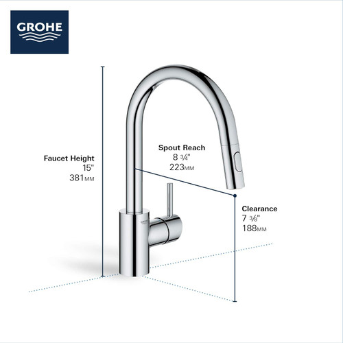 Grohe 32665DC3 Concetto Single-Handle Pull-Down Kitchen Faucet Dual Spray 1.75 GPM Grohe in Supersteel Finish Grohe 32665DC3 Concetto Single-Handle Pull-Down Kitchen Faucet Dual Spray 1.75 GPM Grohe in Supersteel Finish