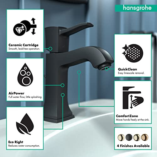 Hansgrohe 31300671 Metropol Classic Single-Hole Faucet 110 with Pop-Up Drain, 1.2 GPM in Matte Black