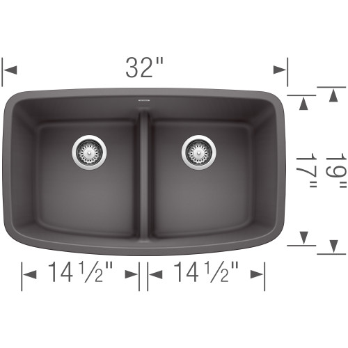 Blanco 442196 Valea Silgranit Equal Double with Low-Divide Undermount - Cinder Blanco 442196 Valea Silgranit Equal Double with Low-Divide Undermount - Cinder