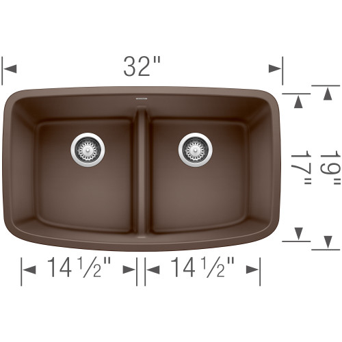 Blanco 442203 Valea Silgranit Equal Double with Low-Divide Undermount - Caf?? Brown Blanco 442203 Valea Silgranit Equal Double with Low-Divide Undermount - Caf?? Brown