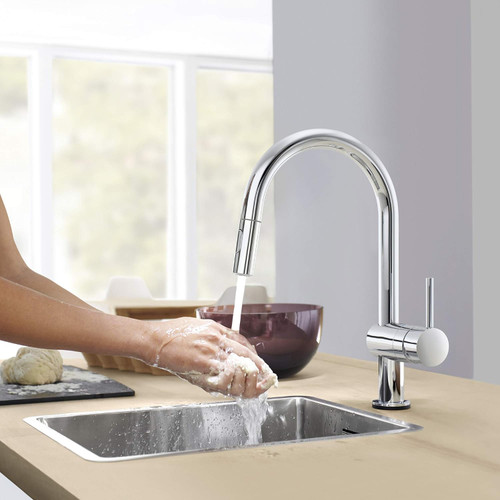 Grohe 31378003 Minta Single-Handle Pull-Down Kitchen Faucet Dual Spray 1.75 GPM In Starlight Chrome Finish