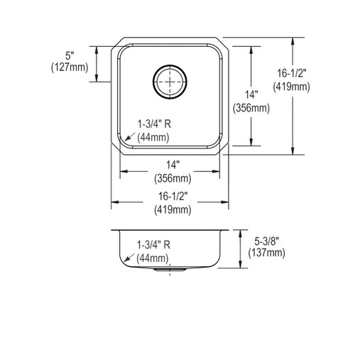 Elkay Lustertone Classic Stainless Steel, 16-1/2" x 16-1/2" x 5-3/8", Single Bowl Undermount ADA Sink