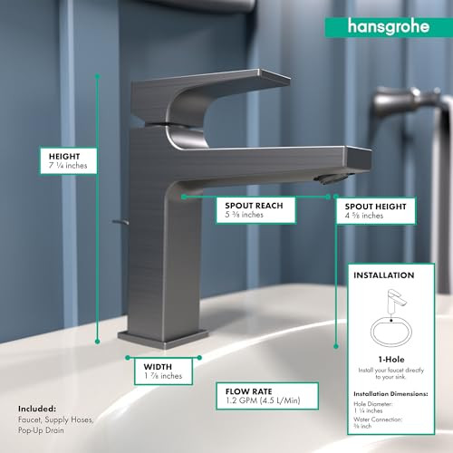 Hansgrohe 32506341 Metropol Single-Hole Faucet 110 with Lever Handle and Pop-Up Drain, 1.2 GPM in Brushed Black Chrome