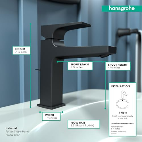 Hansgrohe 32506671 Metropol Single-Hole Faucet 110 with Lever Handle and Pop-Up Drain, 1.2 GPM in Matte Black