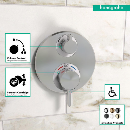 Hansgrohe Ecostat S Thermostatic Trim with Volume Control & Diverter for 2 Functions - Chrome