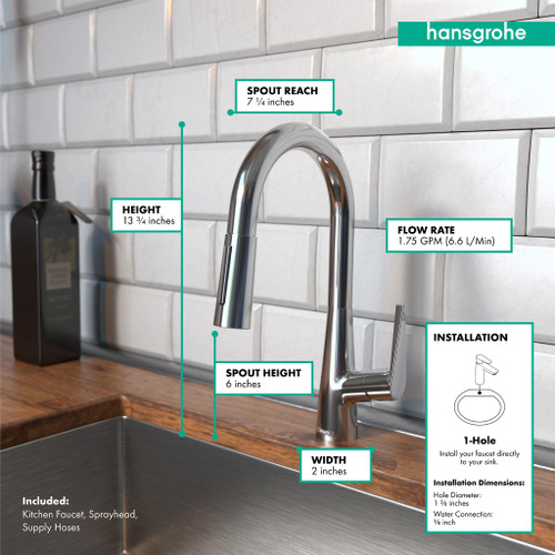 Hansgrohe 72815001 Talis S Prep Kitchen Faucet, 2-Spray Pull-Down, 1.75 GPM in Chrome Hansgrohe 72815001 Talis S Prep Kitchen Faucet, 2-Spray Pull-Down, 1.75 GPM in Chrome