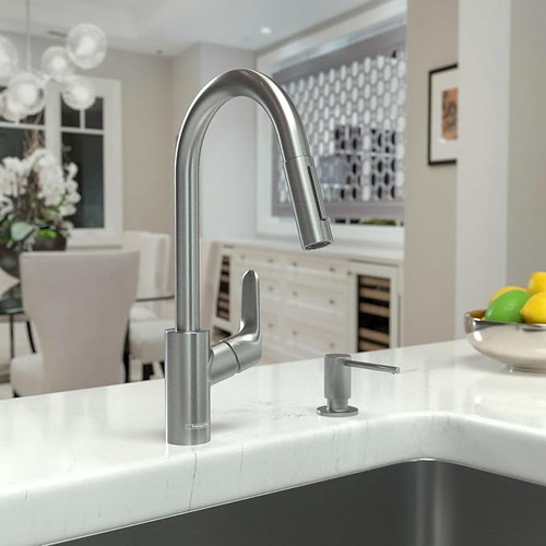 Hansgrohe 04505800 Focus High Arc Kitchen Faucet, 2-Spray Pull-Down, 1.75 GPM in Steel Optic Hansgrohe 04505800 Focus High Arc Kitchen Faucet, 2-Spray Pull-Down, 1.75 GPM in Steel Optic