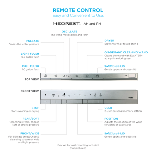 Toto Neorest Remote Control with Mounting Bracket for AH, and RH Models - THU6209