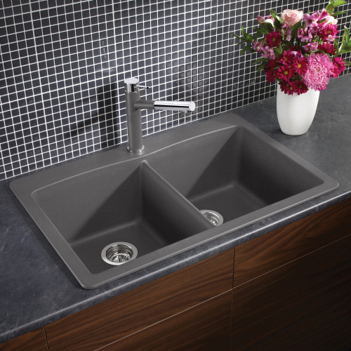 Blanco 441466 Diamond Equal Double Bowl Silgranit II- Cinder Drop In Blanco 441466 Diamond Equal Double Bowl Silgranit II- Cinder Drop In