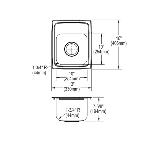 Elkay Lustertone Classic Stainless Steel 13" x 16" x 7-5/8" MR2-Hole Single Bowl Drop-in Sink