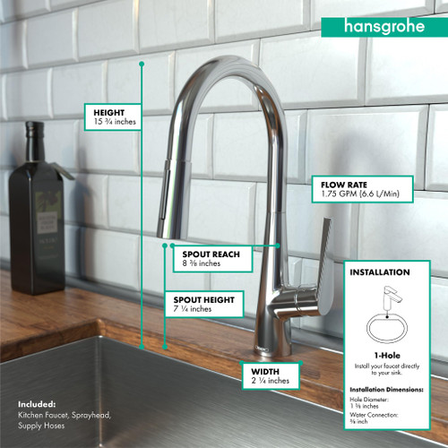 Hansgrohe 72813001 Talis S High Arc Kitchen Faucet, 2-Spray Pull-Down, 1.75 GPM in Chrome Hansgrohe 72813001 Talis S High Arc Kitchen Faucet, 2-Spray Pull-Down, 1.75 GPM in Chrome