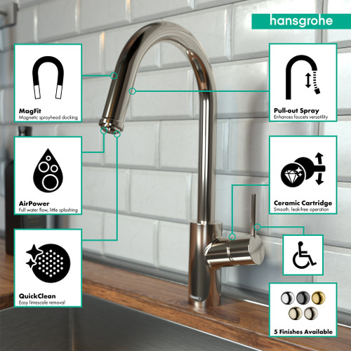 Hansgrohe 14872831 Talis S2 High Arc Kitchen Faucet, 1-Spray Pull-Down, 1.75 GPM in Polished Nickel Hansgrohe 14872831 Talis S2 High Arc Kitchen Faucet, 1-Spray Pull-Down, 1.75 GPM in Polished Nickel