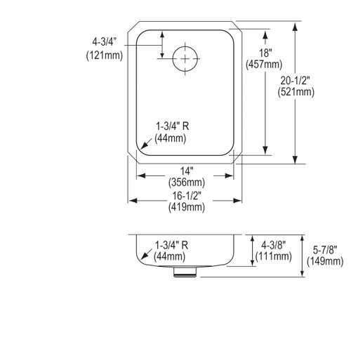 Elkay Lustertone Classic Stainless Steel 16-1/2" x 20-1/2" x 4-3/8", Single Bowl Undermount ADA Sink w/Perfect Drain