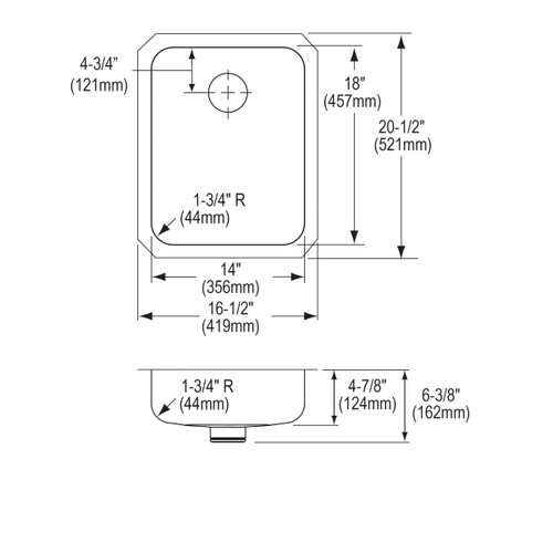 Elkay Lustertone Classic Stainless Steel 16-1/2" x 20-1/2" x 4-7/8" Single Bowl Undermount ADA Sink w/Perfect Drain