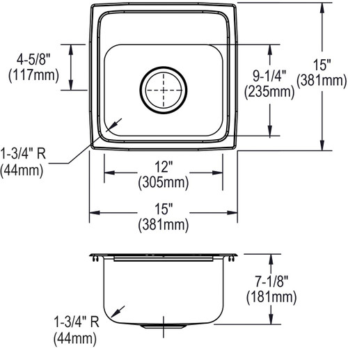 Elkay Lustertone Classic Stainless Steel 15" x 15" x 7-1/8", MR2-Hole Single Bowl Drop-in Bar Sink with Quick-clip and 3-1/2" Drain