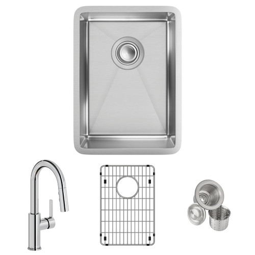 Elkay Crosstown 18 Gauge Stainless Steel 13-1/2" x 18-1/2" x 9" Single Bowl Undermount Bar Sink & Faucet Kit with Bottom Grid & Drain