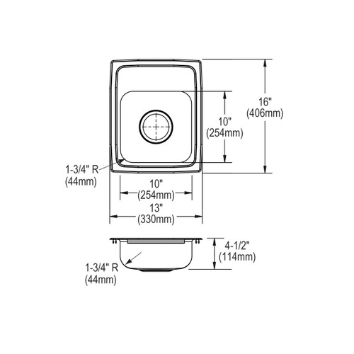 Elkay Lustertone Classic Stainless Steel 13" x 16" x 4-1/2", 1-Hole Single Bowl Drop-in ADA Sink