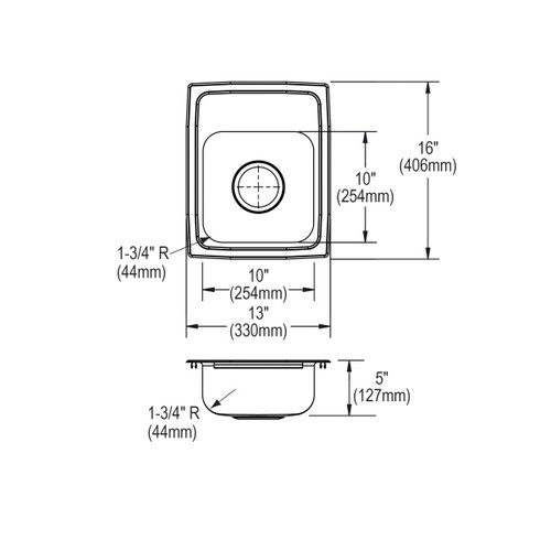 Elkay Lustertone Classic Stainless Steel 13" x 16" x 5", 2-Hole Single Bowl Drop-in ADA Sink