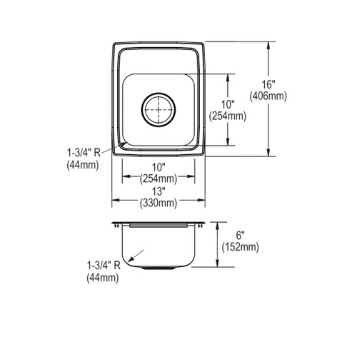 Elkay Lustertone Classic Stainless Steel 13" x 16" x 6" 2-Hole Single Bowl Drop-in ADA Sink