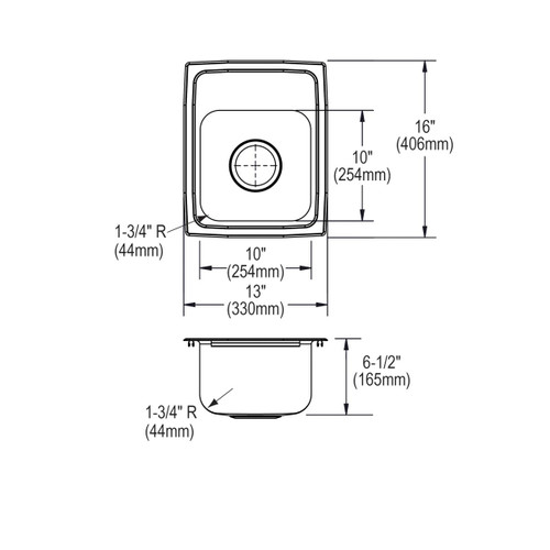 Elkay Lustertone Classic Stainless Steel 13" x 16" x 6-1/2" 2-Hole Single Bowl Drop-in ADA Sink with Quick-clip