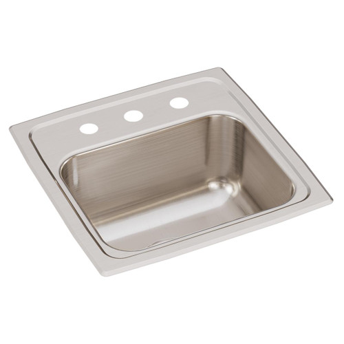 Elkay Lustertone Classic Stainless Steel 15" x 15" x 7-1/8", 3-Hole Single Bowl Drop-in Bar Sink with 3-1/2" Drain