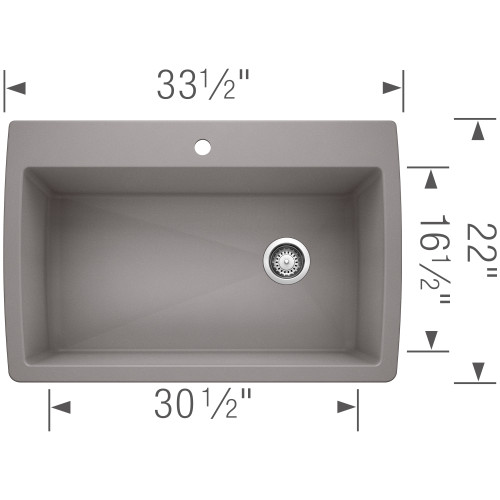 Blanco 440193 Diamond Super Single Bowl Silgranit II- Metallic Gray Drop In Kitchen Sink