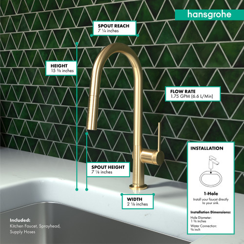 Hansgrohe 72846251 Talis N High Arc Kitchen Faucet, A-Style, 2-Spray Pull-Down, 1.75 GPM in Brushed Gold Optic Hansgrohe 72846251 Talis N High Arc Kitchen Faucet, A-Style, 2-Spray Pull-Down, 1.75 GPM in Brushed Gold Optic
