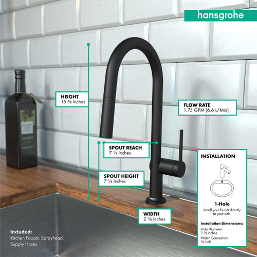 Hansgrohe 72846671 Talis N High Arc Kitchen Faucet, A-Style 2-Spray Pull-Down, 1.75 GPM in Matte Black