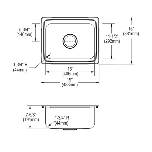 Elkay Lustertone Classic Stainless Steel 19" x 15" x 7-5/8", Single Bowl Drop-in Sink