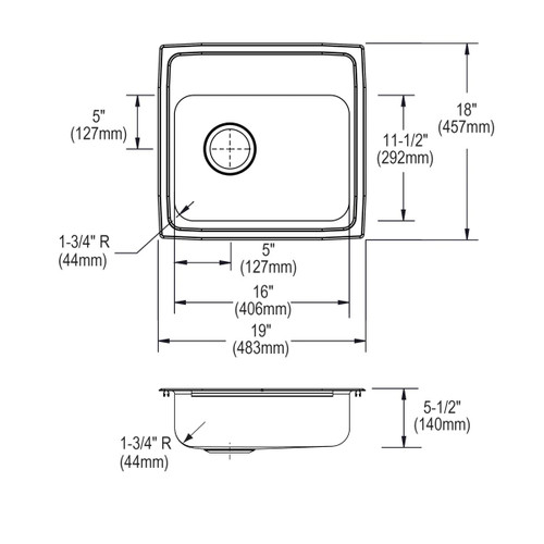 Elkay Lustertone Classic Stainless Steel 19" x 18" x 5-1/2", 3-Hole Single Bowl Drop-in ADA Sink with Quick-clip and Left Drain