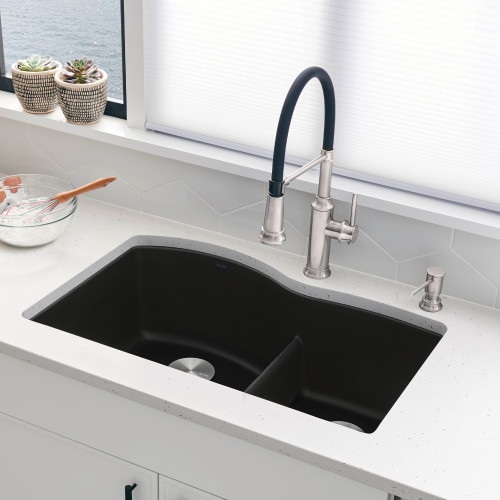 Blanco 442910: Diamond Collection 32" Double Bowl Kitchen Sink with Low Divide - Coal Black Blanco 442910: Diamond Collection 32" Double Bowl Kitchen Sink with Low Divide - Coal Black