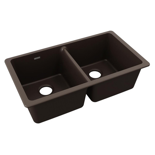 Elkay Quartz Classic 33" x 18-1/2" x 9-1/2" Equal Double Bowl Undermount Sink Mocha