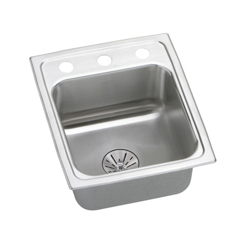 Elkay Lustertone Classic Stainless Steel 13" x 16" x 6-1/2", 3-Hole Single Bowl Drop-in ADA Sink with Perfect Drain and Quick-clip