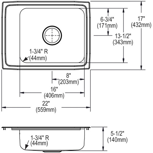 Elkay Lustertone Classic Stainless Steel 22" x 17" x 5-1/2" 2-Hole Single Bowl Drop-in Classroom ADA Sink