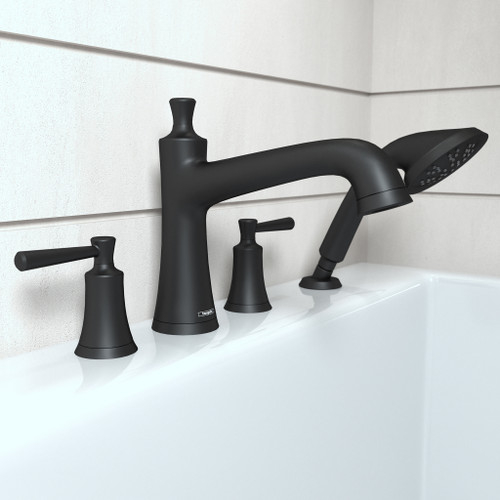 Hansgrohe 4777670 Joleena 4-Hole Roman Tub Set Trim with 1.75 GPM Handshower in Matte Black