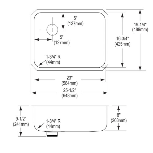 Elkay Lustertone Classic Stainless Steel 25-1/2" x 19-1/4" x 8", Single Bowl Undermount Sink with Left Perfect Drain