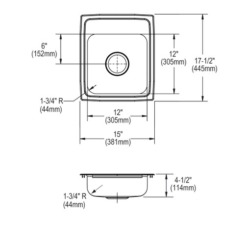 Elkay Lustertone Classic Stainless Steel 15" x 17-1/2" x 4-1/2", 1-Hole Single Bowl Drop-in ADA Sink