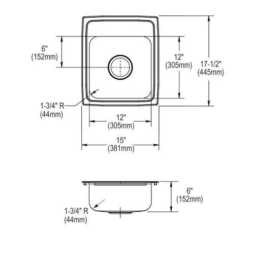 Elkay Lustertone Classic Stainless Steel 15" x 17-1/2" x 6", 1-Hole Single Bowl Drop-in ADA Sink