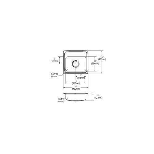 Elkay Lustertone Classic Stainless Steel 17" x 16" x 5", 3-Hole Single Bowl Drop-in ADA Sink with Quick-clip