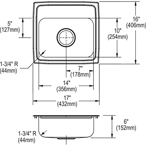 Elkay Lustertone Classic Stainless Steel 17" x 16" x 6" 3-Hole Single Bowl Drop-in ADA Sink with Quick-clip