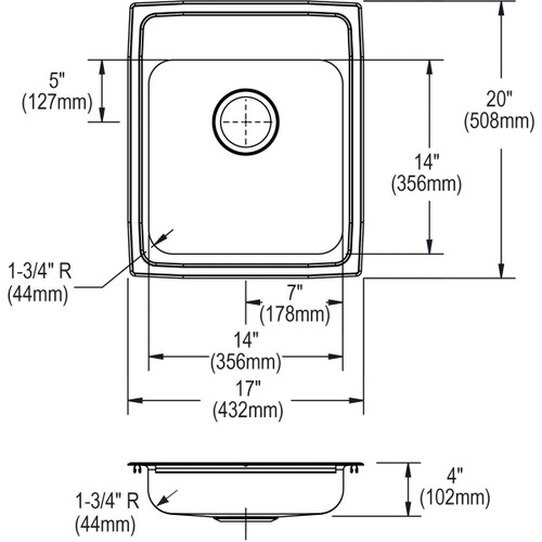 Elkay Lustertone Classic Stainless Steel 17" x 20" x 4" OS4-Hole Single Bowl Drop-in ADA Sink
